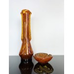 Set of Striated Amber Glass “Hut Laura” - Tarnów, Vase and Ashtray