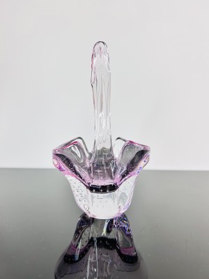 Hana Machovská (*1937), Pink Art Glass Basket by Škrdlovice Glassworks, 1970s