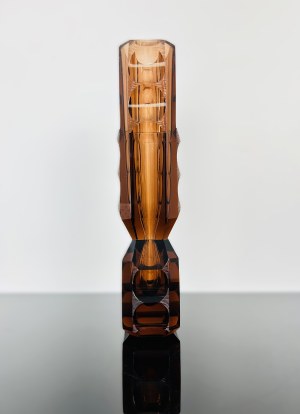 Amber Topaz Cut Glass Vase, Czechoslovakia, 1960s