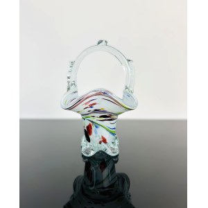 Opaline Art Glass Basket with Clear Glass Handle