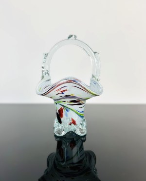 Opaline Art Glass Basket with Clear Glass Handle