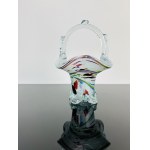 Opaline Art Glass Basket with Clear Glass Handle