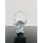 Opaline Art Glass Basket with Clear Glass Handle
