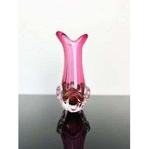 Josef Hospodka (1923-1989), Vintage Pink-Rosaline Art Glass Vase by Josef Michal Hospodka, Chřibská Glassworks, 1960s