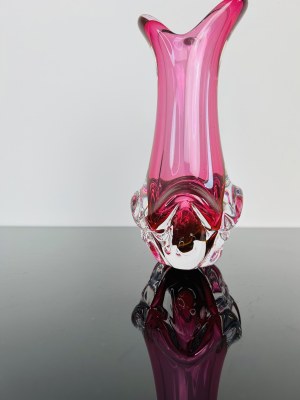 Josef Hospodka (1923-1989), Vintage Pink-Rosaline Art Glass Vase by Josef Michal Hospodka, Chřibská Glassworks, 1960s