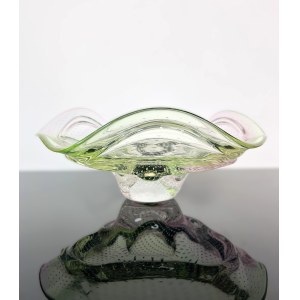 Massive Art Bowl Uranium-Pink Glass with Inside SODA, Škrdlovice Glassworks