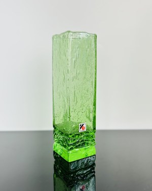 Green Uranium Glass Vase with Encased Bubbles, Svoboda Glassworks, Czechoslovakia