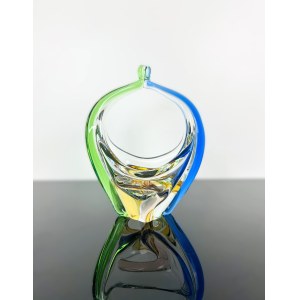 Karel Zemek (1909 - 1965), Art Glass Basket “Rhapsody” Collection by Mstišov Glassworks, Pattern 53689/13