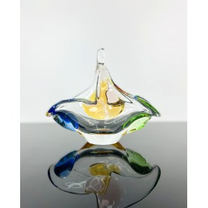 František Zemek (1913-1960), Art Glass Basket “Rhapsody” by Mstišov Glassworks, Pattern 53649/01332/17
