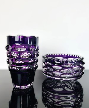 Amethyst Art Glass Set - Vase & Bowl, Czechoslovakia