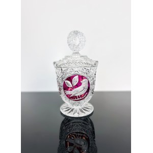 Crystal Bowl with Ruby Decoration, Czechoslovakia Cut Crystal