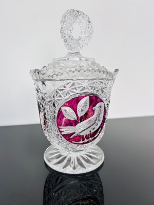 Crystal Bowl with Ruby Decoration, Czechoslovakia Cut Crystal