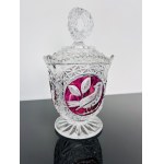 Crystal Bowl with Ruby Decoration, Czechoslovakia Cut Crystal