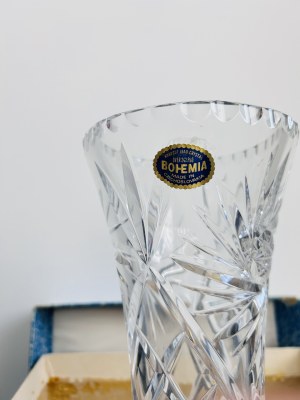 Large Hand-Cut Crystal Vase, Bohemia Crystal, 33 cm
