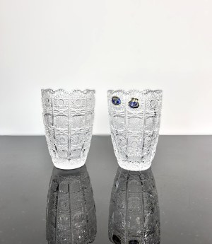 Pair of Hand-Cut Crystal Vases, Bohemia Crystal, 13.5 cm