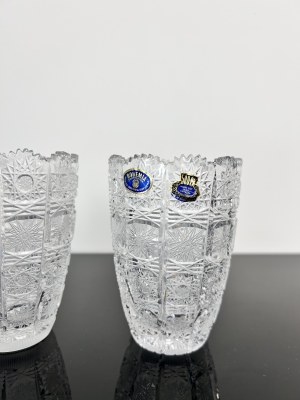 Pair of Hand-Cut Crystal Vases, Bohemia Crystal, 13.5 cm