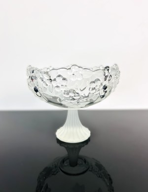 Art Glass Table Bowl with Relief Flower Decoration, Rosice Glassworks Czechoslovakia