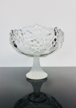 Art Glass Table Bowl with Relief Flower Decoration, Rosice Glassworks Czechoslovakia