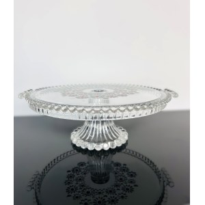 Floral Decor Art Glass Cake Stand, Czechoslovakia