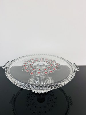Floral Decor Art Glass Cake Stand, Czechoslovakia