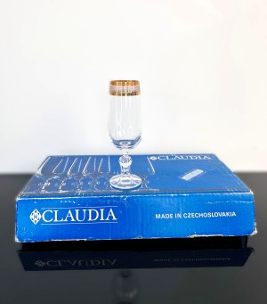 Set of 6 Luxury Crystal Glasses with Gold Overlay - Bohemian Czechoslovakia