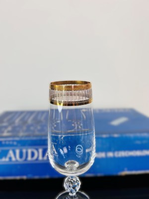 Set of 6 Luxury Crystal Glasses with Gold Overlay - Bohemian Czechoslovakia