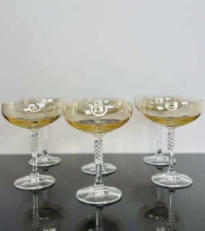 Set of 6 Citrine Crystal Glasses - Bohemian Czechoslovakia