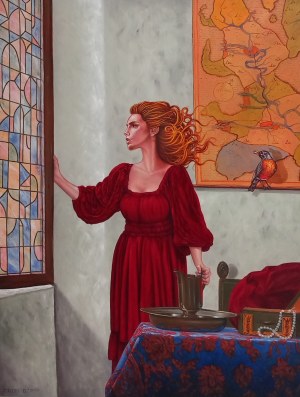 Mariusz Zdybal, Girl with a Jug from Vermer's Window series, 2025