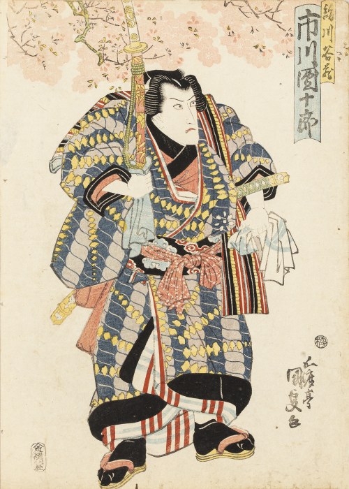 Utagawa Kunisada (1786-1865), Samuraj pod kwitnącym drzewem, przed 1845