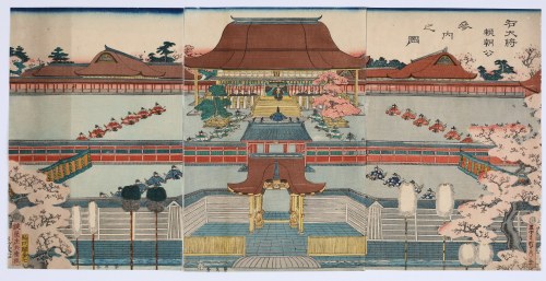 Utagawa Sadahide (1807-1878/79),[tryptyk] Audiencja u Shoguna w Edo, 1863