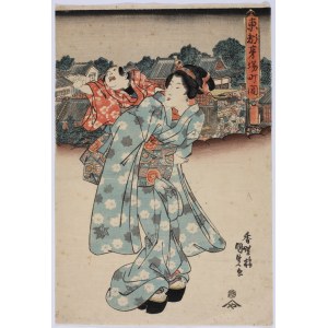 Utagawa Kunisada (1786-1865), Scena rodzajowa z dzieckiem w nosidle, przed 1845