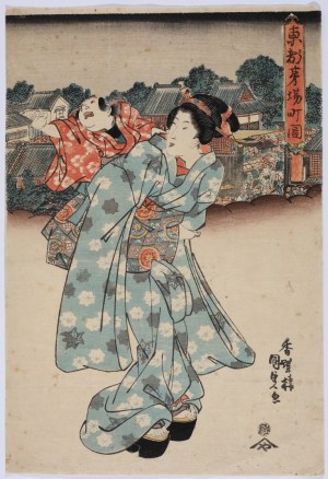 Utagawa Kunisada (1786-1865), Genre scene with a child in a carrier, pre-1845