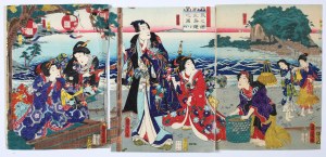 Toyohara Kunichika (1835-1900), [triptych] Scene on the Shore, 1850-1872