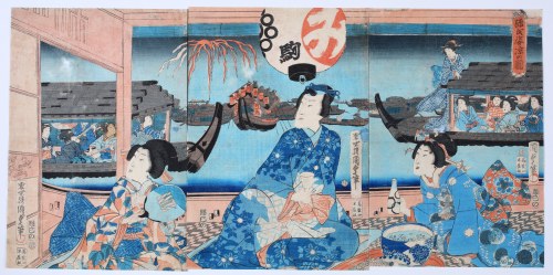 Utagawa Kunisada (1786-1865), [tryptyk] Książe Genji, 1850-1872