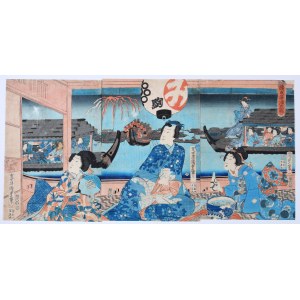 Utagawa Kunisada (1786-1865), [tryptyk] Książe Genji, 1850-1872