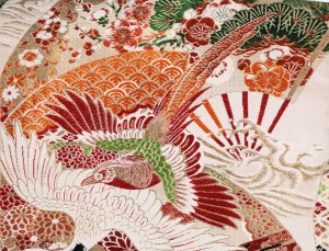 Obi kimono belt in bird motif, 20th century.