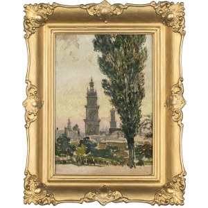 Józef Pieniążek (1888-1953), Widok na Cerkiew Wołoską i Wieżę Korniakta We Lwowie, lata 20./30. XX w.