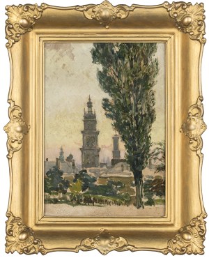 Jozef Pieniazek (1888-1953), View of the Wallachian Church and Korniakt Tower in Lviv, 1920s/30s.