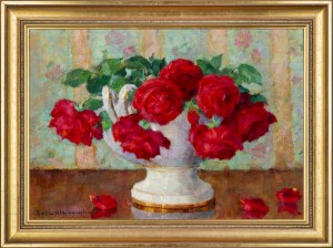 Zofia Albinowska-Minkiewiczowa (1886-1972), Red roses in a vase