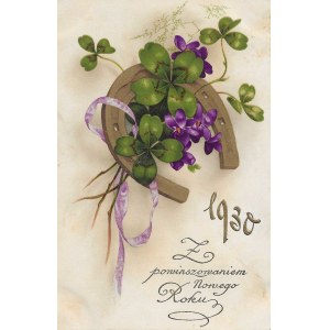 [Postcard] With best wishes for the New Year 1930. podkowa