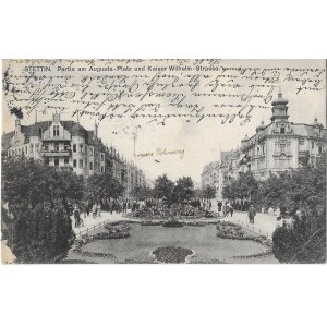 [Pohľadnica] Štetín (Stettin). Partie am Augusta-Platz und Kaiser Wilhelm-Strasse (dnes Námestie Lotnikov a Trieda Jána Pavla II.) [1907].