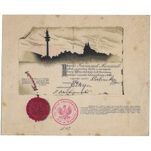 Diplom von Franciszek Miszczuk für seine Verdienste in den Reihen der Bürgergarde der Hauptstadt Warschau während des bolschewistischen Einmarsches im Jahr 1920