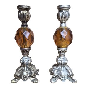 Pair of elegant vintage candle holders in Hollywood Regency style, 1960s-70s (?)