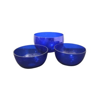 Three cobalt glass bowls