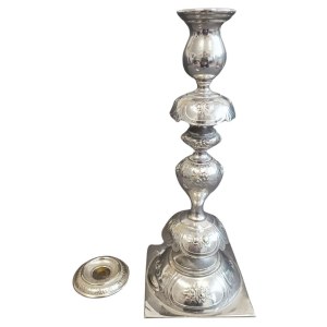 Pair of silver-plated Shabbat candlesticks, Norblin, pre-1914