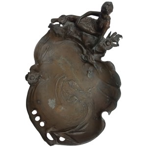 Art Nouveau patera / business card holder with dedication dated 1900.