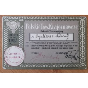 PTK.Membership pass for the year 1912.Sosnowiec branch.