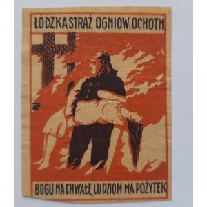 Fundraising badge Lodz Fire Brigade Volunteers to God for Glory to People for Use (red and black)