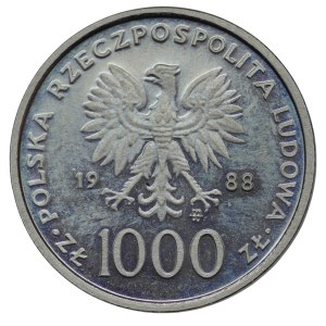 PRÓBA NIKIEL, 1 000 złotych 1988, Jan Paweł II - X Lat Pontyfikatu