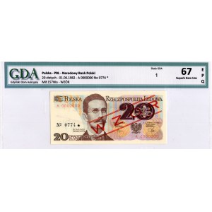 20 złotych 1982, seria A, WZÓR No. 0774